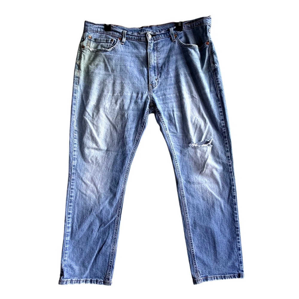 Levis Mens Distressed Straight Leg Jeans 40x28 Light Wash Denim Ripped Casual